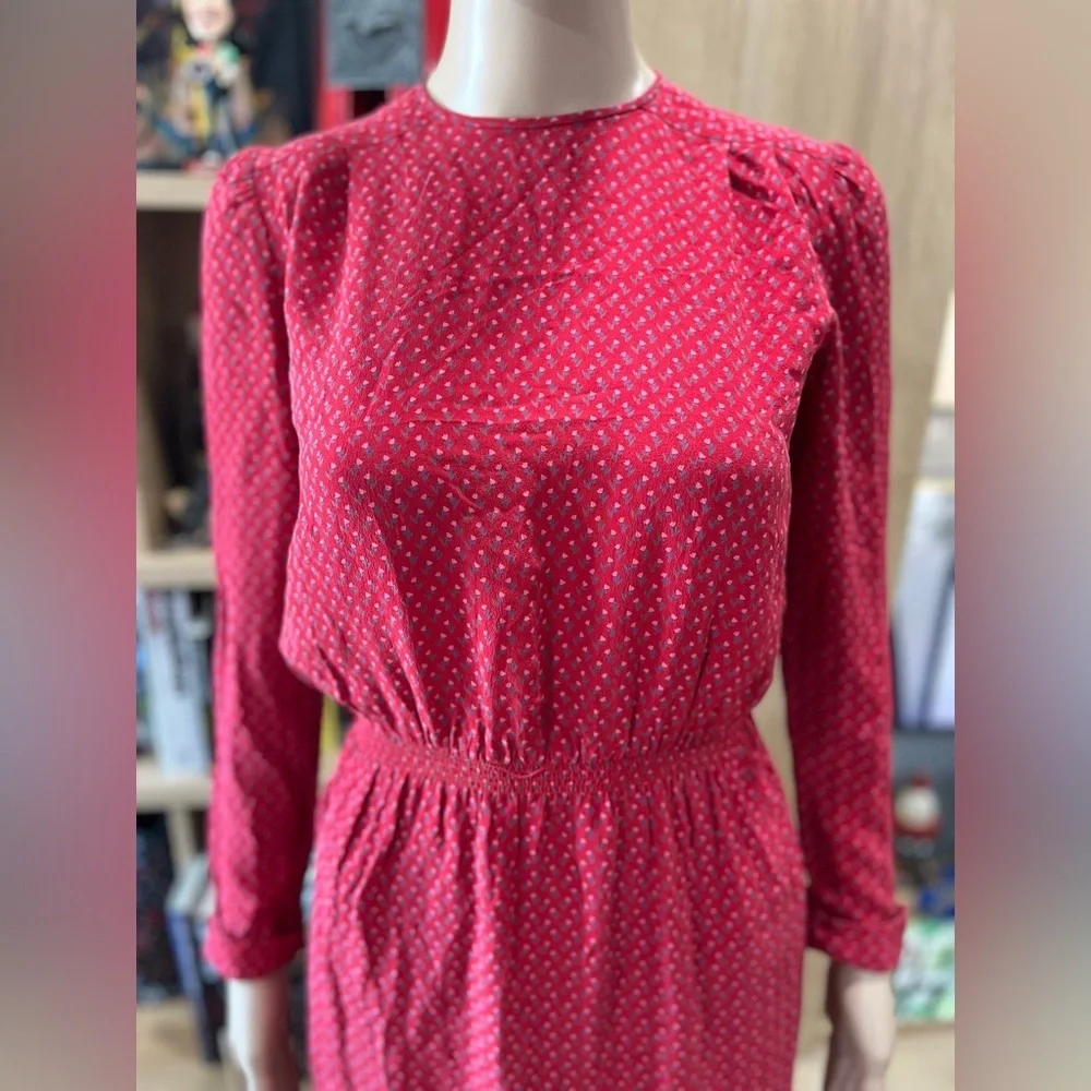 Classic red Neiman Marcus floral modest prairie vintage SILK Dress-6